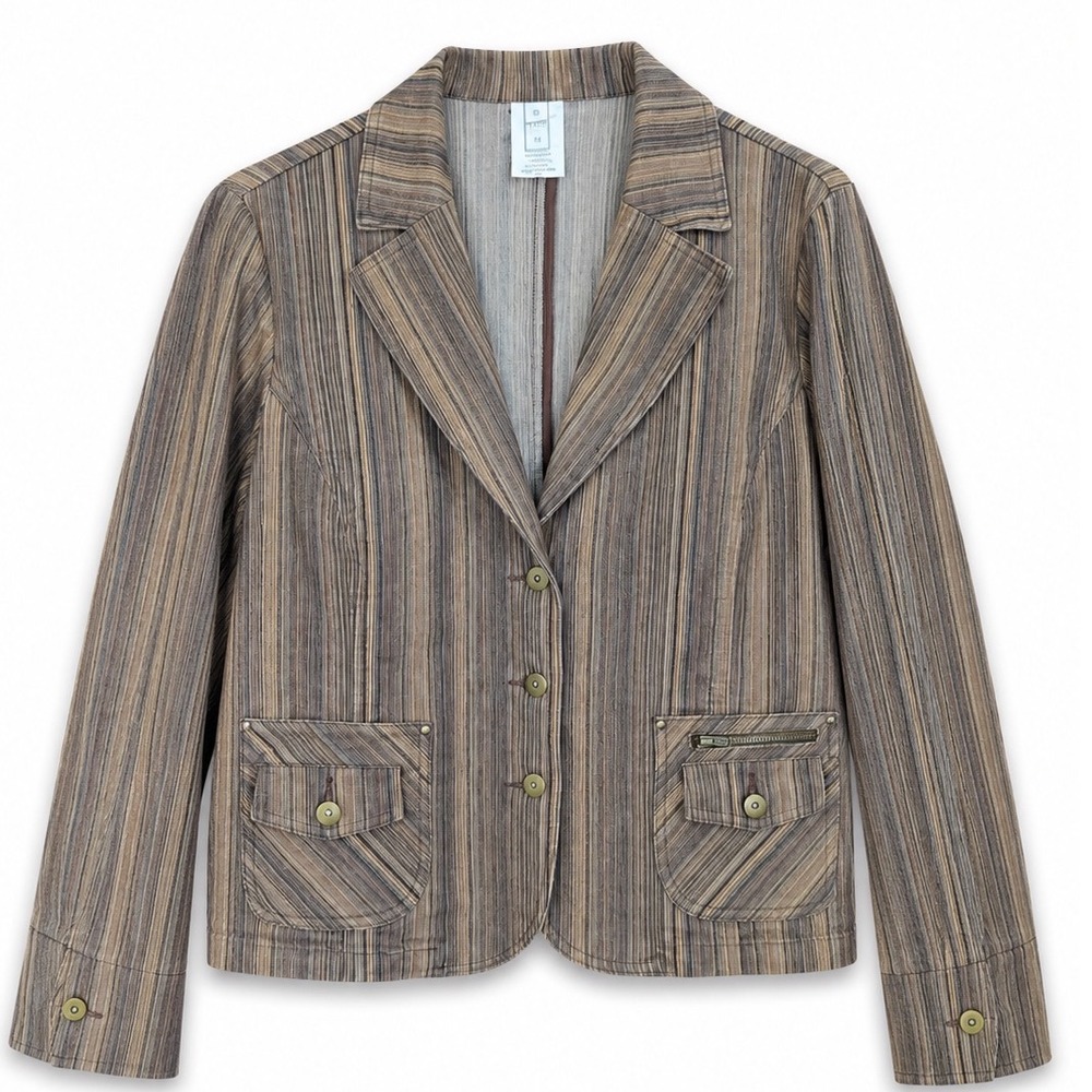 FDJ French Dressing Striped Blazer Jacket Brown Tan Size 10 Style 6271104